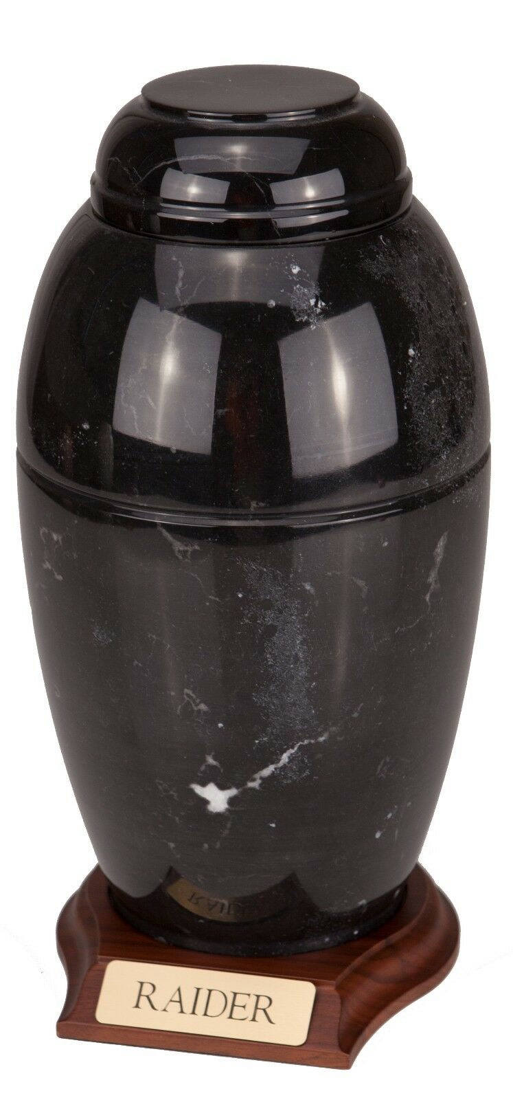 Large 168 Cubic Ins Black Marble Vase Urn for Cremation Ashes w/Engravable Base