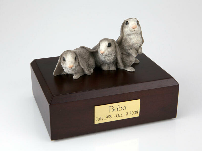 3 Gray Bunnies Figurine Rabbit Pet Cremation Urn Avail 3 Different Color/4 Sizes