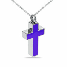 Load image into Gallery viewer, Purple Cross Stainless Steel Pendant/Necklace Funeral Cremation Urn for Ashes
