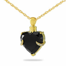 Load image into Gallery viewer, 14K Solid Gold Black Crystal Heart Pendant/Necklace Funeral Cremation Urn Ashes
