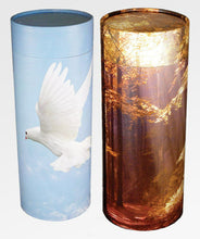 Load image into Gallery viewer, Biodegradable Eco-Friendly Adult Scattering Tube Cremation Urn, 200 Cubic Inches Ascending Dove
