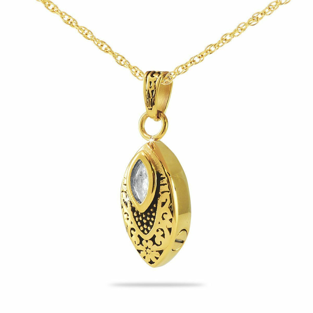 Stainless Steel/Gold Plated Crystal Charm Pendant/Necklace Cremation Urn