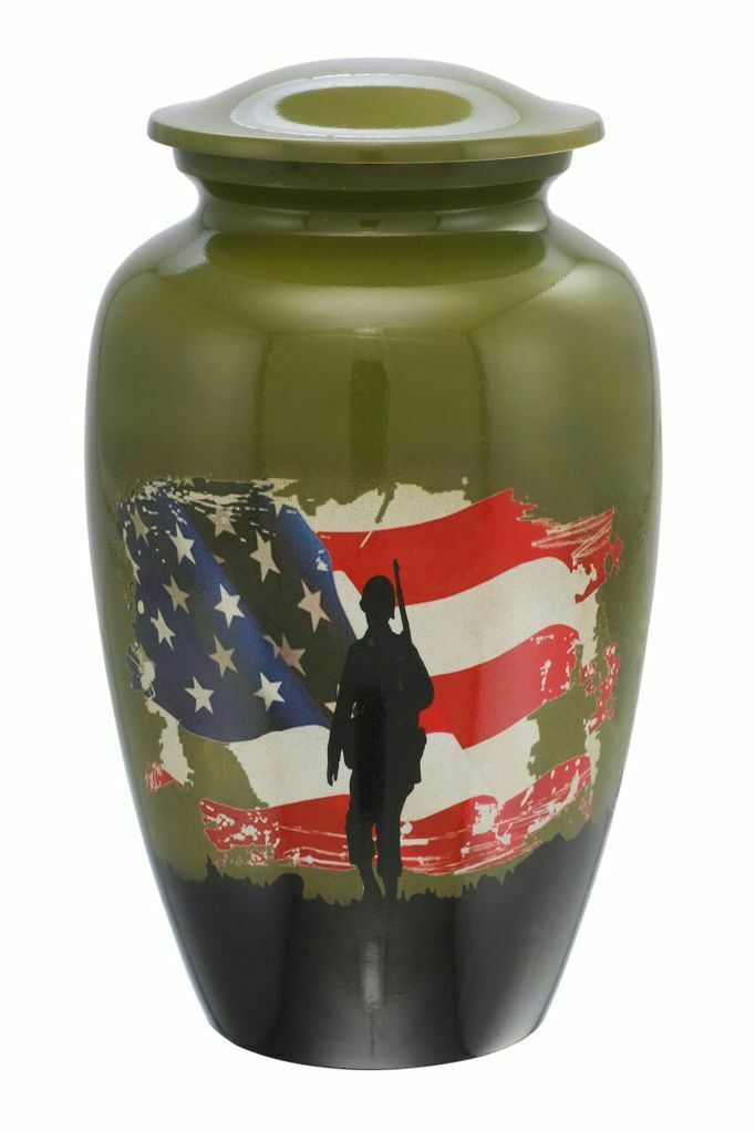 Large/Adult 210 Cubic Inch Metal Men Uniform Soldier Flag Funeral Cremation Urn