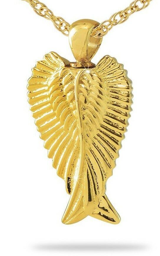 Small/Keepsake Gold Cherished Angel Wings Pendant Cremation Urn for Ashes