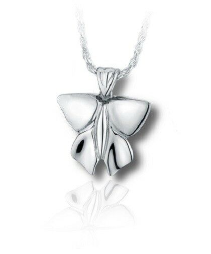 Sterling Silver Modern Butterfly Funeral Cremation Urn Pendant for Ashes w/Chain