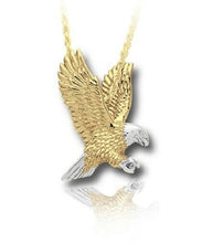 Load image into Gallery viewer, Sterling Silver &amp; 10kt Gold Eagle Funeral Cremation Urn Pendant w/Chain
