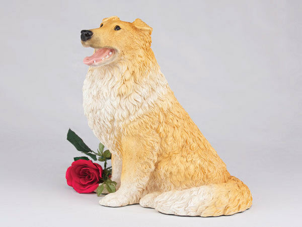 Large 190 Cubic Inches Orange & White Collie Resin Urn for Cremation Ashes