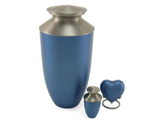 Load image into Gallery viewer, Blue Alloy &amp; Brass Heart Keepsake Funeral Cremation Urn for Ashes, 3 Cubic Inch
