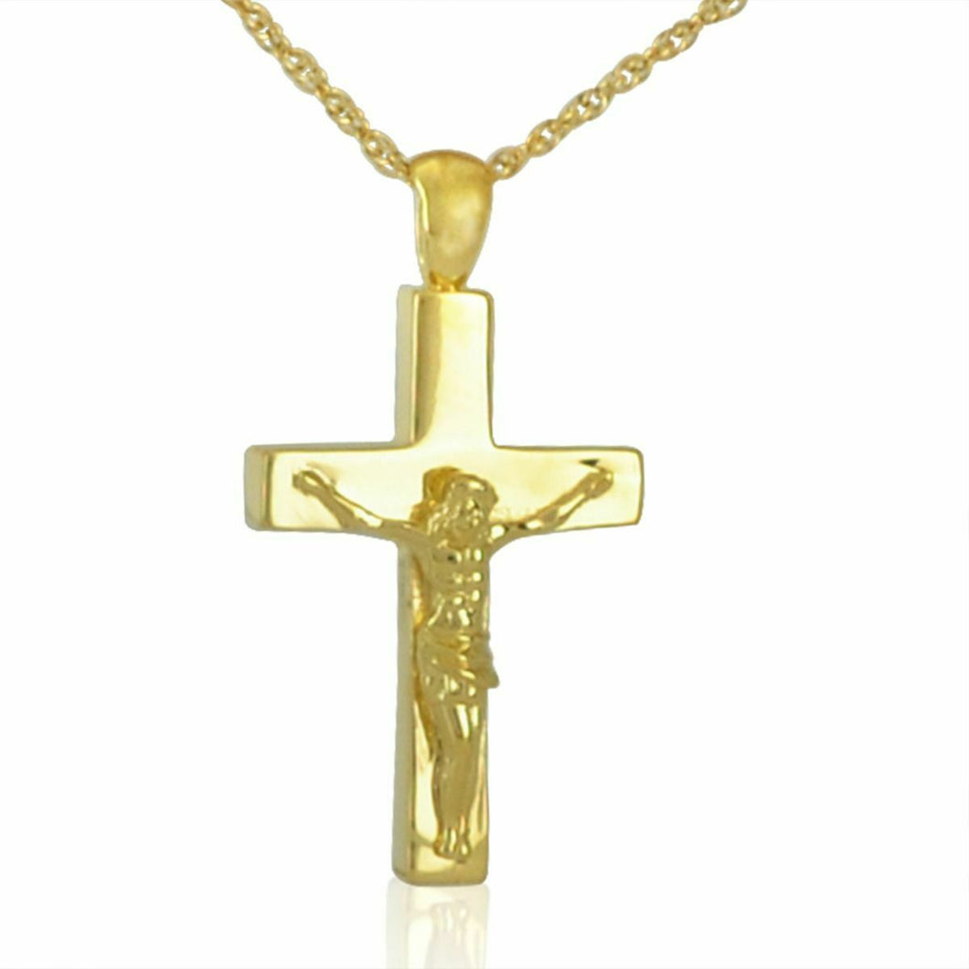 10K Solid Gold Crucifix Cross Pendant/Necklace Funeral Cremation Urn for Ashes