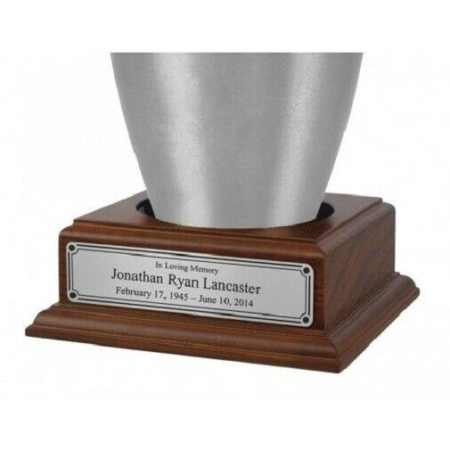 Wood Base with Engravable Pewter Nameplate for Funeral Cremation Urn