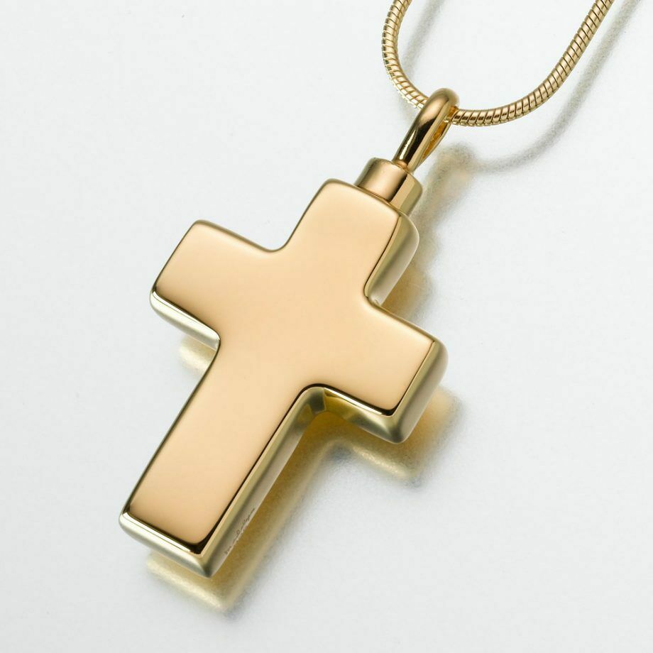 Gold Vermeil Large Cross Memorial Jewelry Pendant Funeral Cremation Urn