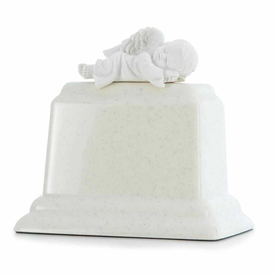 Small/Keepsake 40 Cubic Inch White Plastic Sleeping Baby Funeral Cremation Urn