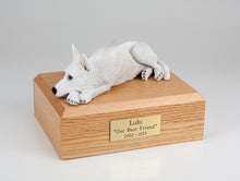 Load image into Gallery viewer, German Shepherd White Pet Funeral Cremation Urn Avail in 3 Diff Colors &amp; 4 Sizes
