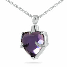 Load image into Gallery viewer, Sterling Silver Purple Heart Pendant/Necklace Funeral Cremation Urn for Ashes
