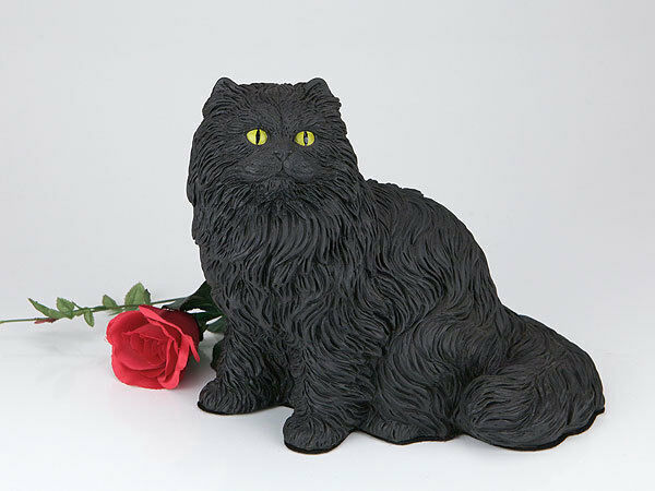 Small/Keepsake 62 Cubic Ins Black Longhair Cat Resin Urn for Cremation Ashes