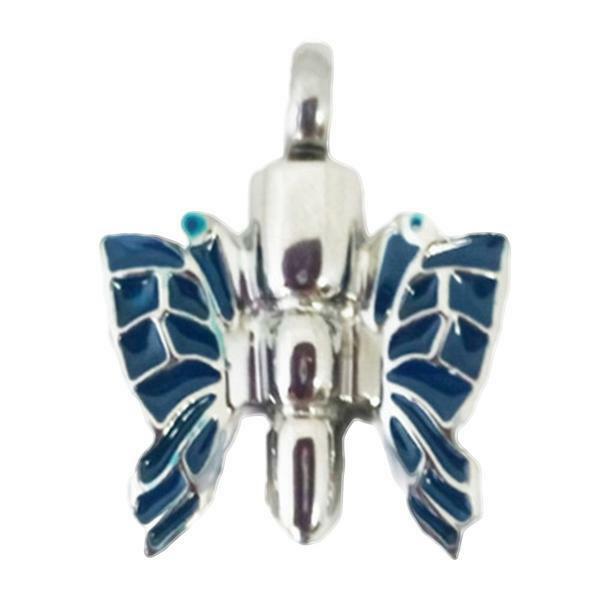 Blue Monarch Stainless Steel Cremation Urn Pendant for Ashes w/20-in Necklace