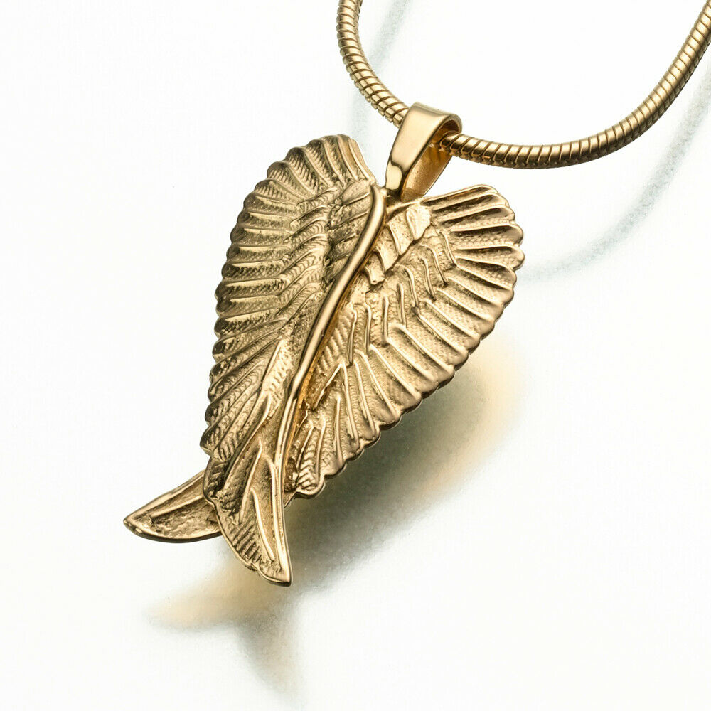 Gold Vermeil Angel Wings Memorial Jewelry Pendant Funeral Cremation Urn