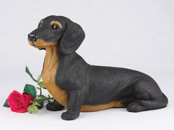 Large 119 Cubic Inches Black & Tan Dachshund Short Hair Resin Urn for Ashes