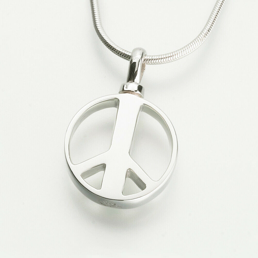 Sterling Silver Peace Sign Memorial Jewelry Pendant Funeral Cremation Urn