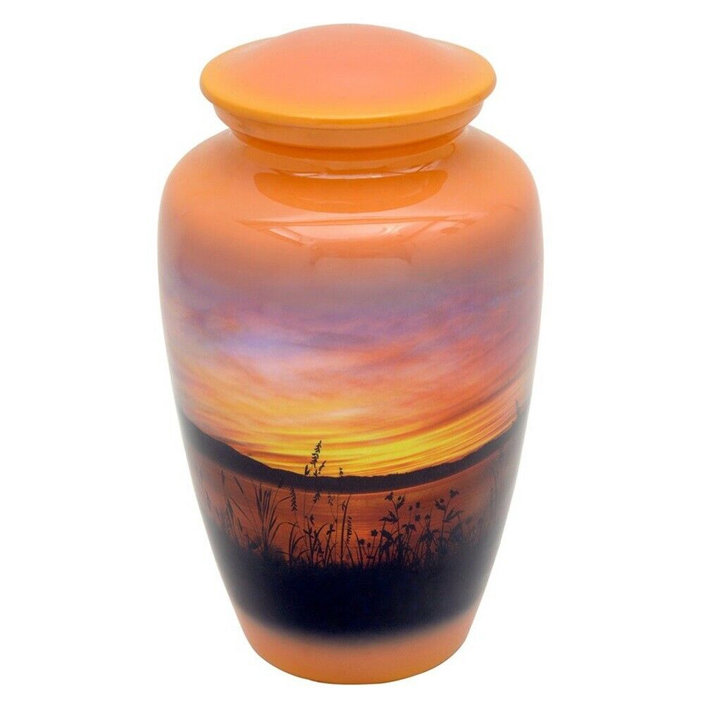 Large/Adult 210 Cubic Inch Metal Sunset Funeral Cremation Urn for Ashes