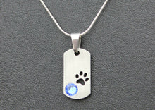 Load image into Gallery viewer, Swarovski Crystal Pewter Dog Tag - Paw - Choice of Birthstone
