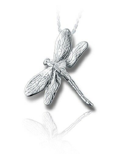 Sterling Silver Dragonfly Funeral Cremation Urn Pendant for Ashes w/Chain