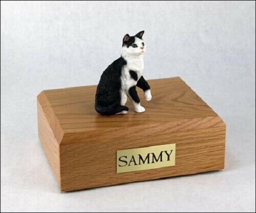 Short Hair Cat Black/White Figurine Pet Cremation Urn Available in 3 Diff Colors