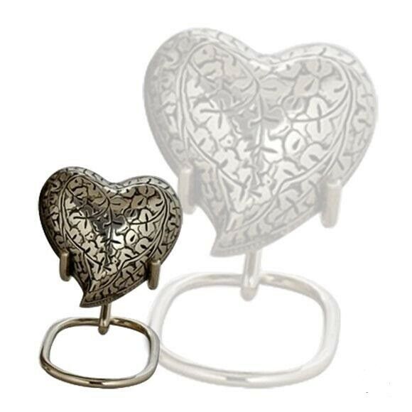 Small/Keepsake 5 Cubic Inch Silver Oak Heart Brass Funeral Cremation Urn