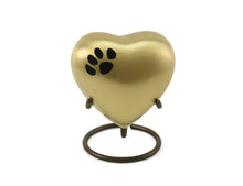 Load image into Gallery viewer, Small/keepsake Gold Brass Heart Paw Print Cremation Urn, 3 cubic inches
