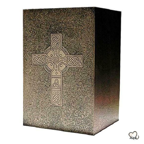 Large/Adult 220 Cubic Inch Brass Cubical Celtic Religious Funeral Cremation Urn