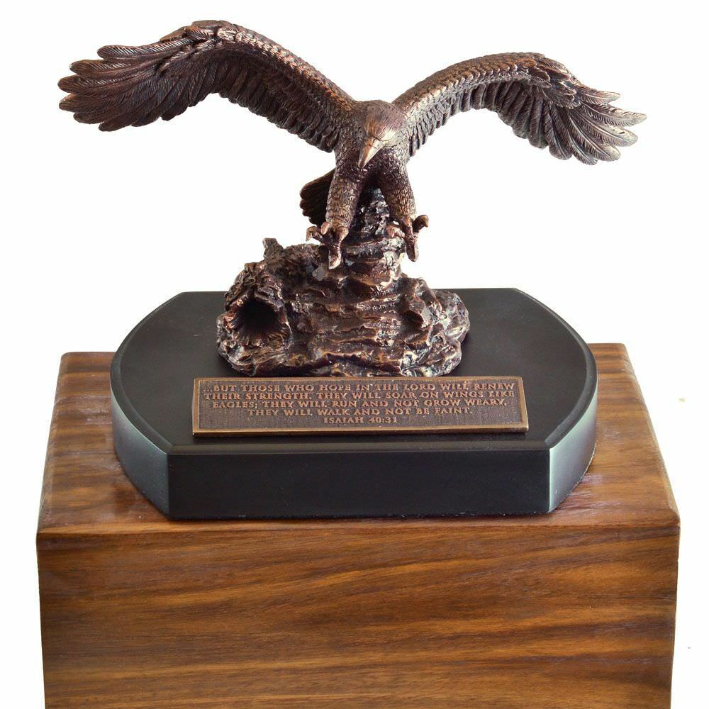 Large/Adult 240 Cubic Ins Religious Eagle Wood Funeral Cremation Urn for Ashes