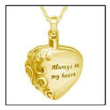 Load image into Gallery viewer, Always In My Heart 24k Gold Plated Sterling Silver Cremation Urn Pendant w/Chain
