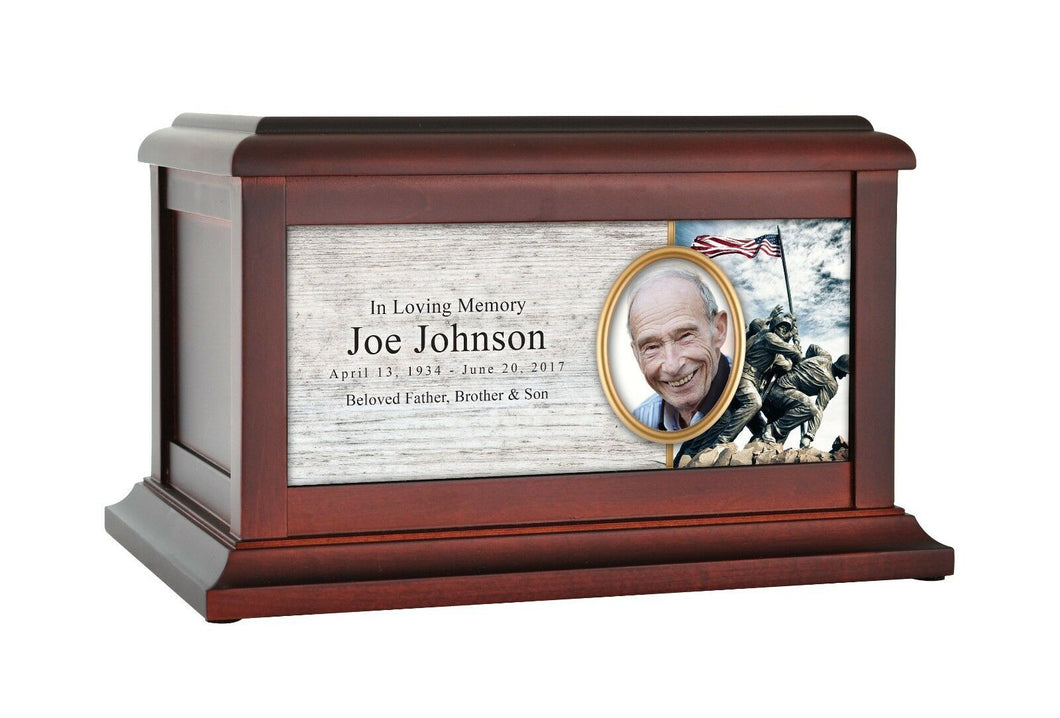 Large/Adult 200 Cubic Inches Marine Corps War Memorial Wood Photo Cremation Urn