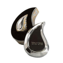 Load image into Gallery viewer, Small/Keepsake 3 Cubic Ins Silver&amp;Gold Tear Drop Cremation Urn w/Engraved Case
