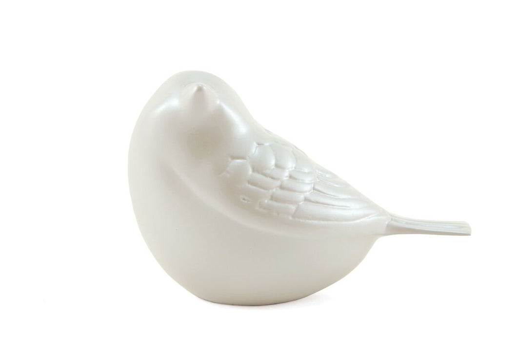 Small Solid Brass Pearl White Songbird Keepsake Funeral Cremation Urn for ashes