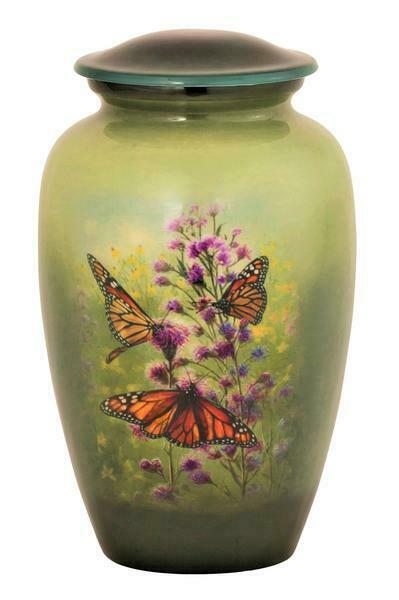 Large/Adult 200 Cubic Inch Butterfly Themed Aluminum Cremation Urn for Ashes