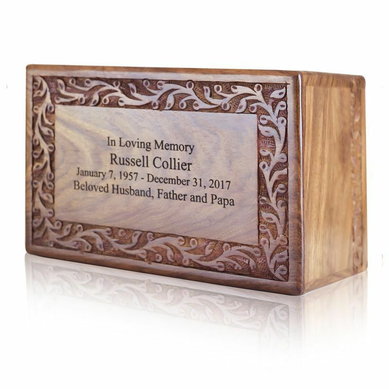 Large/Adult 200 Cubic Inches Brown Chest Wood Funeral Cremation Urn for Ashes