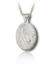Load image into Gallery viewer, Sterling Silver Praying Hands Oval Funeral Cremation Urn Pendant for w/Chain
