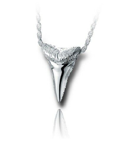 Sterling Silver Shark Tooth Funeral Cremation Urn Pendant for Ashes w/Chain