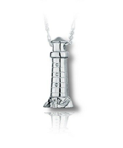 Sterling Silver Lighthouse Funeral Cremation Urn Pendant for Ashes w/Chain