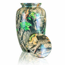 Load image into Gallery viewer, Large/Adult 220 Cubic Inches Camouflage Sportsman Brass Cremation Urn for Ashes
