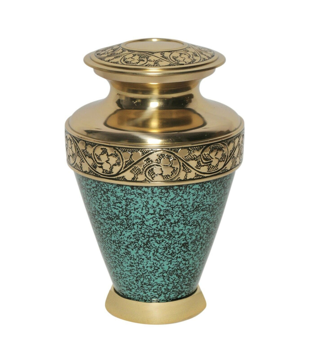 Large/Adult 90 Cubic Inches Green Patina Brass Keepsake Funeral Cremation Urn