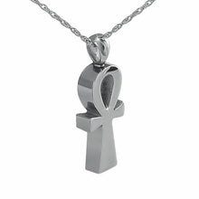 Load image into Gallery viewer, Small/Keepsake 1/4 Cubic Inch Steel Ankh Cross  Pendant Cremation Urn
