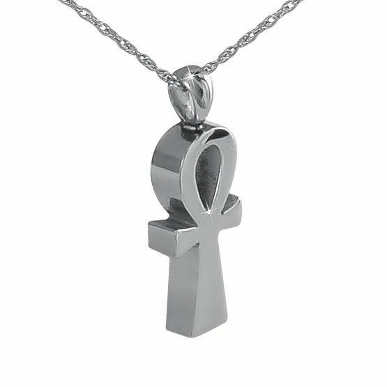Small/Keepsake 1/4 Cubic Inch Steel Ankh Cross  Pendant Cremation Urn