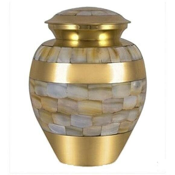 Small/Keepsake 35 Cubic Inch Mother of Pearl Brass Infant Funeral Cremation Urn
