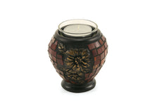 Load image into Gallery viewer, Small/Keepsake Red Mosaic Hibiscus Tealight Glass Funeral Cremation Urn
