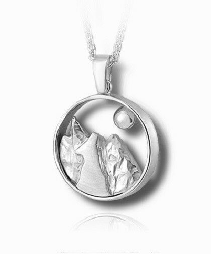 Sterling Silver Wolf & Moon Funeral Cremation Urn Pendant for Ashes w/Chain