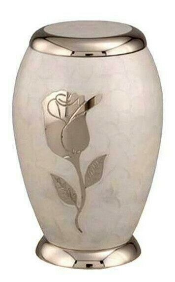 Large/Adult 220 Cubic Inch Brass Pearl White Funeral Cremation Urn for Ashes