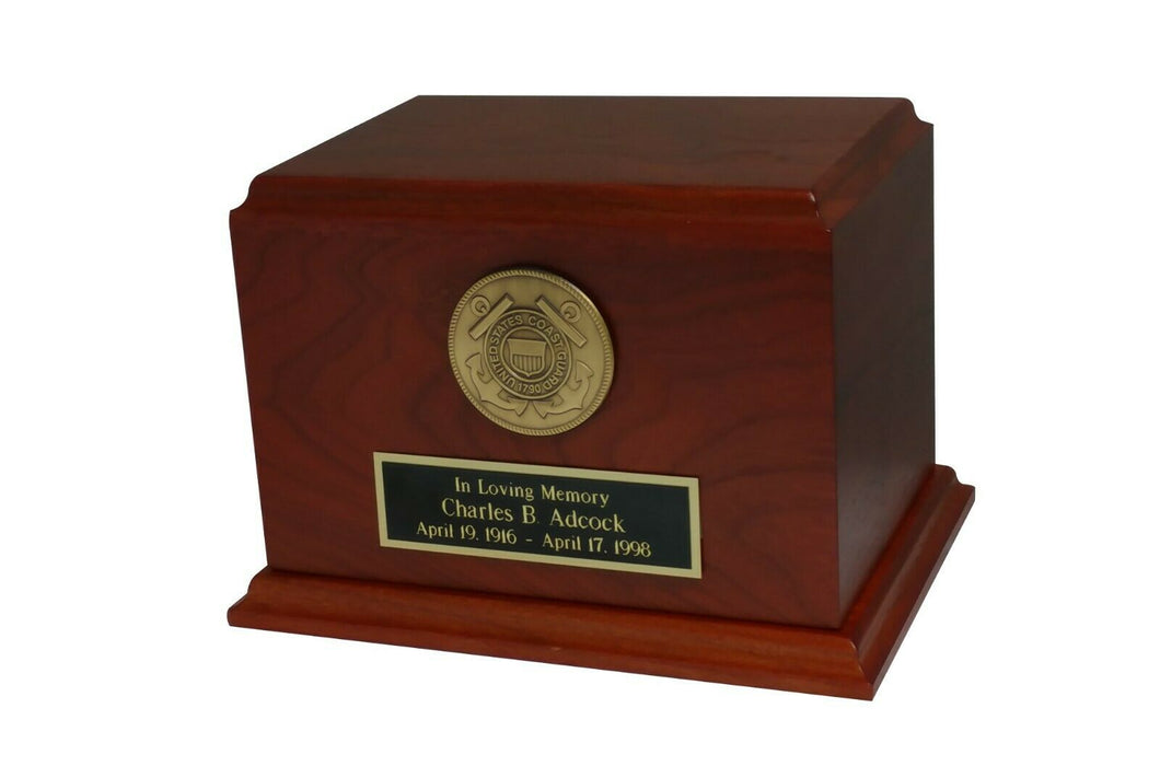 Large/Adult Walnut 200 Cubic Inch Funeral Cremation Urn for Ashes - Coast Guard