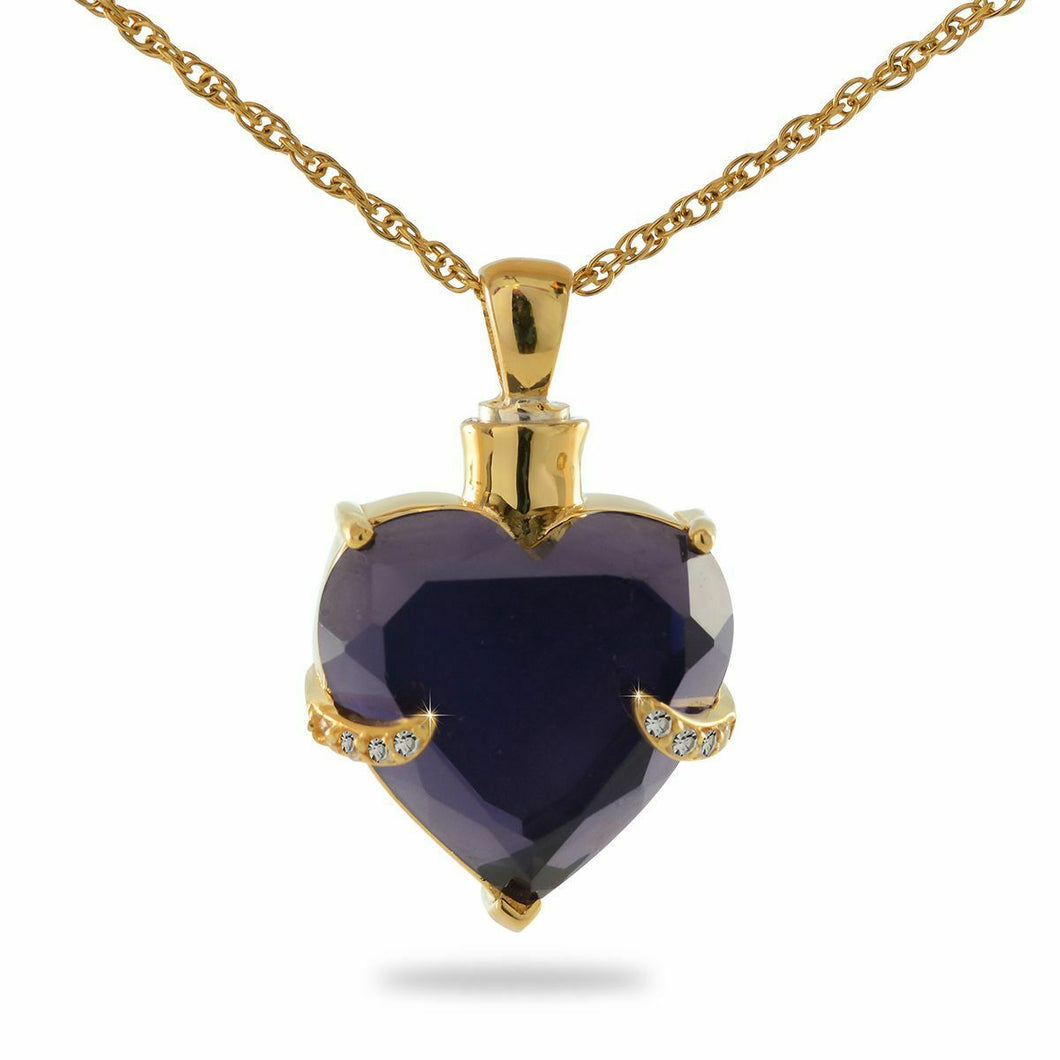 10K Gold Purple Crystal Heart Pendant/Necklace Funeral Cremation Urn for Ashes
